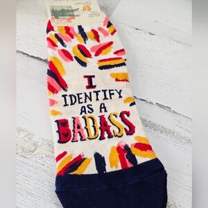 Blue Q 'I Identify as a Badass' Cream and Multicolor Socks